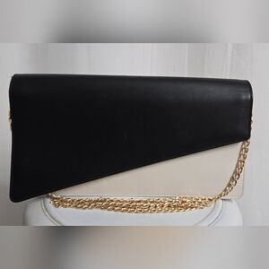 EUC YSL Saint Laurent Clutch Cream and Black Bicolor Leather w/ Chain Insert